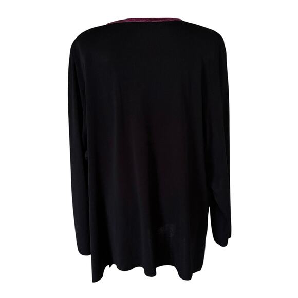 Exclusively Misook Plus Size 3X Button Front Cardigan Sweater Black Magenta - Picture 2 of 5